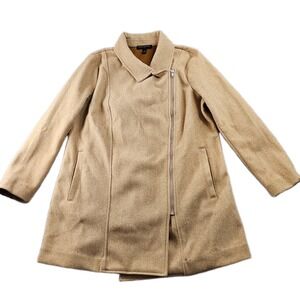 Banana Republic Coat Womens Petite L Brown Long Sleeve Collared Asymmetrical Zip